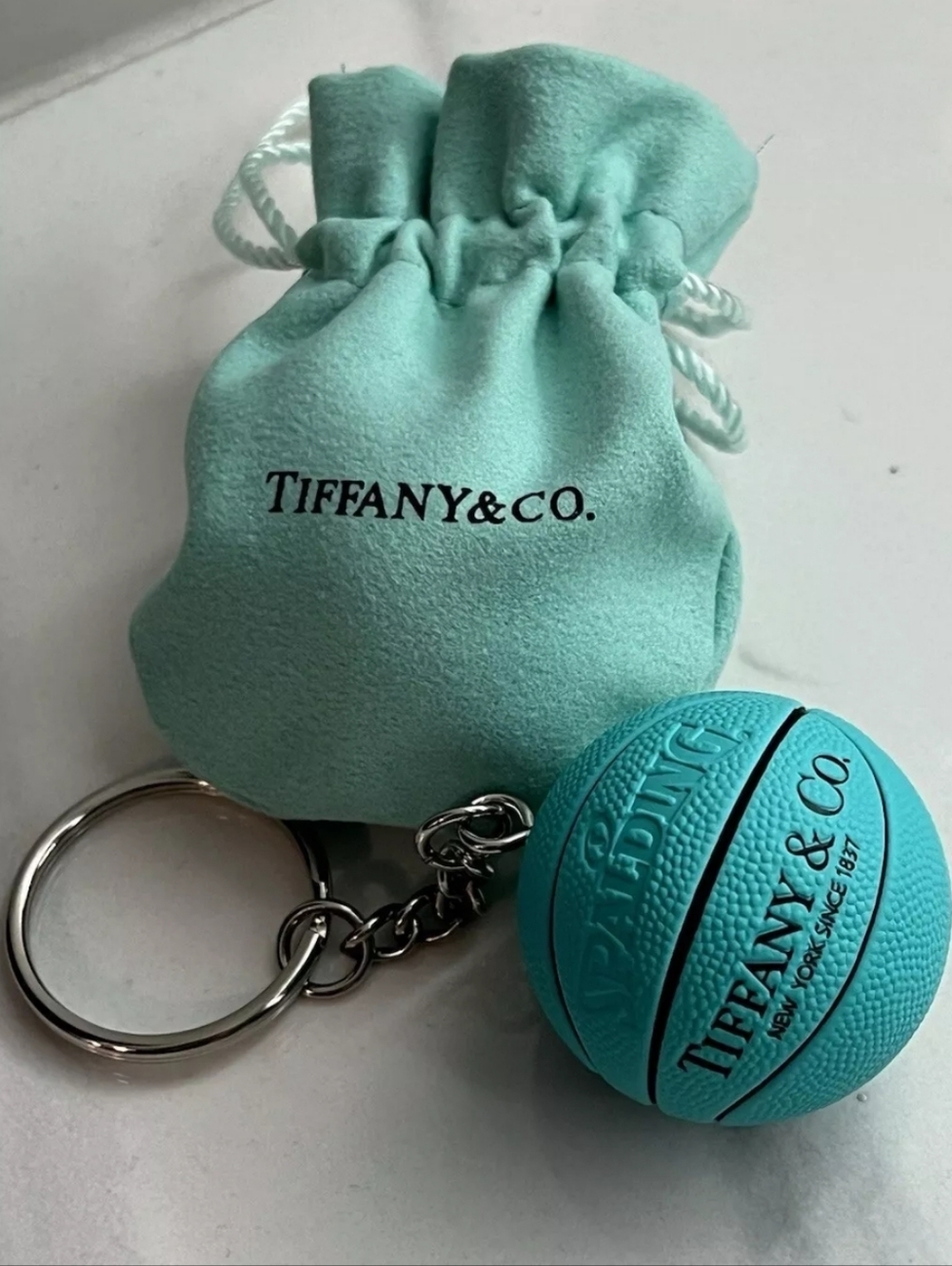 Tiffany & Co. Robin's Egg Blue Mini Basketball Keychain with Drawstring Pouch